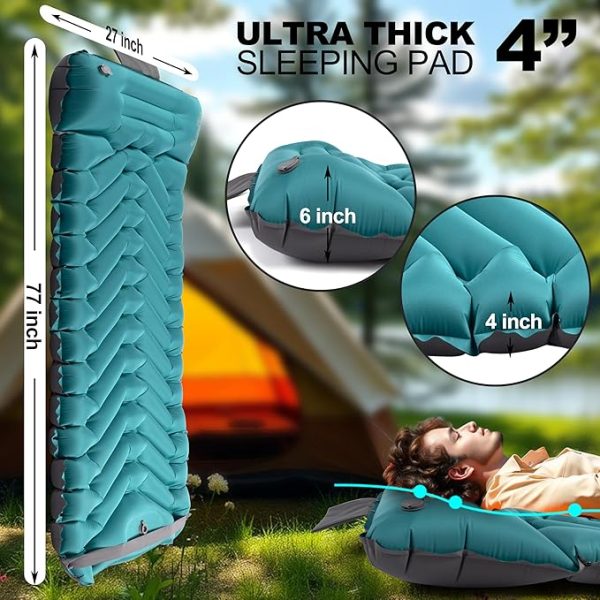 Sleeping Pad with Pillow, Self Inflating Extra-Thick, Ultralight Sleeping Mat, Built-in Pump, Ultimate for Camping, Hiking, Traveling, Airpad, Carry Bag, Compact & Lightweight Air Mattress - Image 7